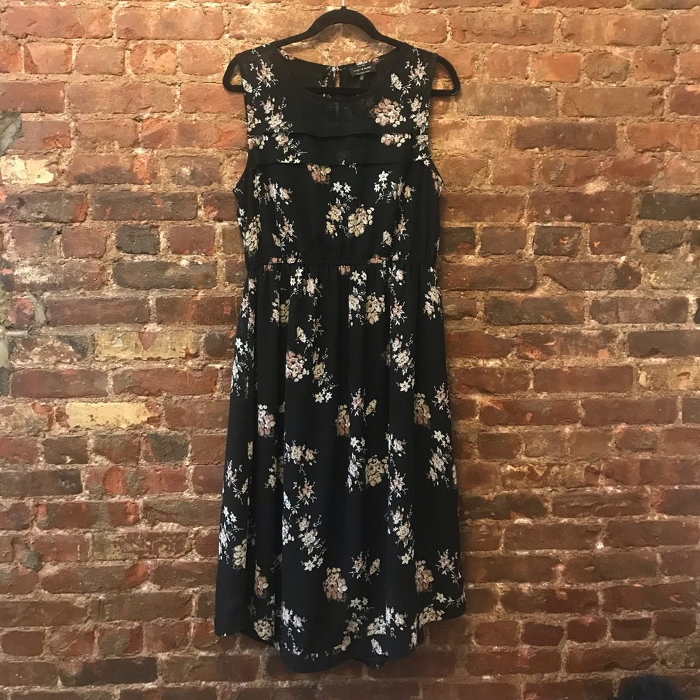 Lucky Brand black floral midi dress